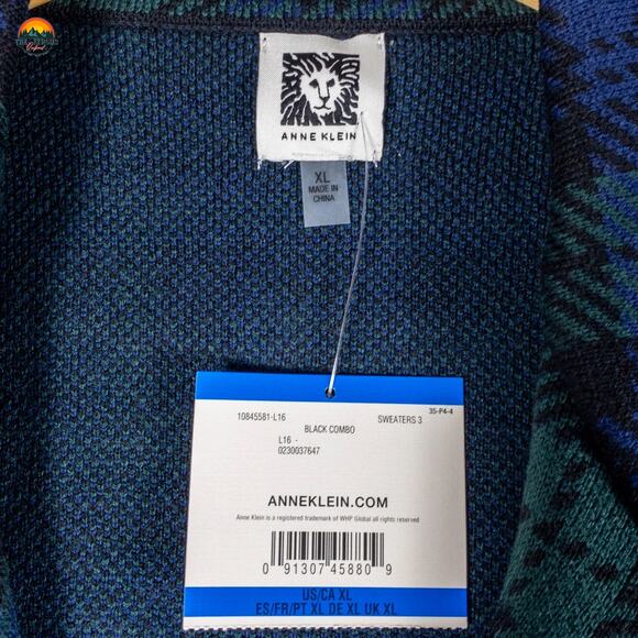 NWT Anne Klein Coat Blue Green Plaid Old Money Prep Notch Lapel Women's Size XL - Picture 10 of 10